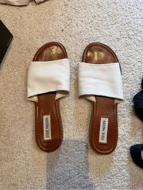 Steve Madden White Leather Slide Sandals